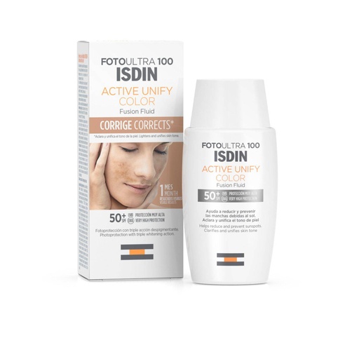 Bloqueador solar facial para manchas con color: ISDIN FotoUltra ACTIVE UNIFY COLOR SPF50+ 50ML - 